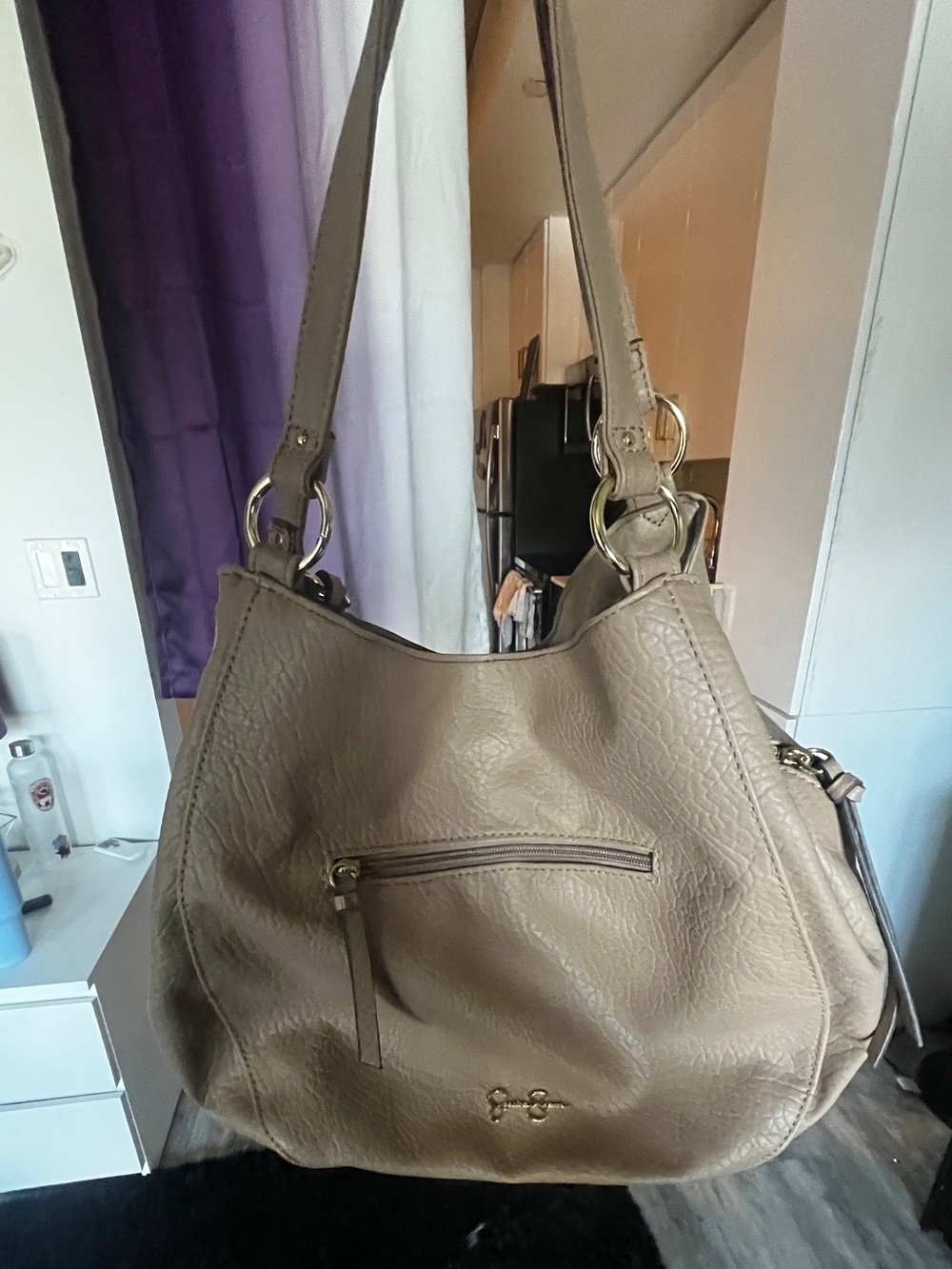 Jessica Simpson Taupe Leather-Texture Shoulder Bag